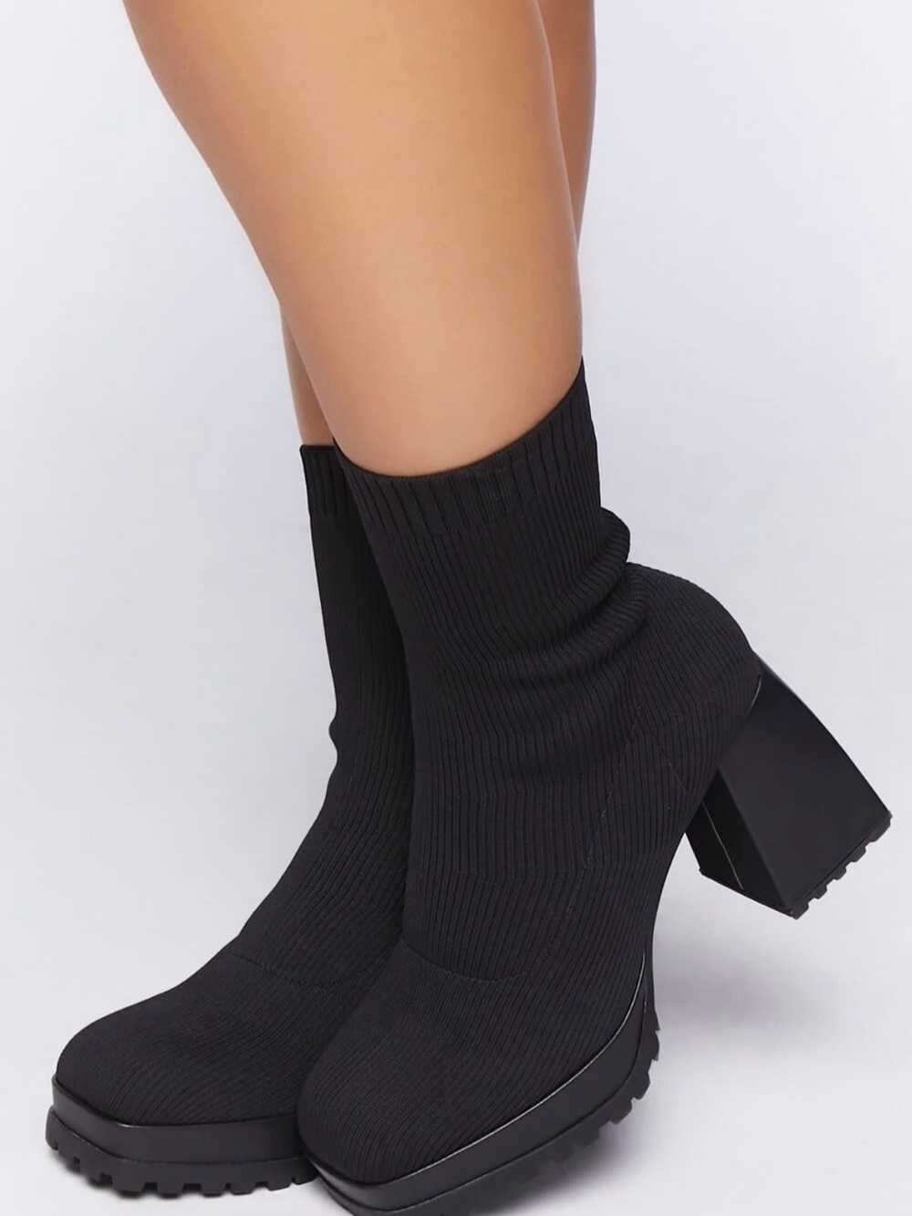 Forever 21 Black Knit Sock Boots with Lug Sole